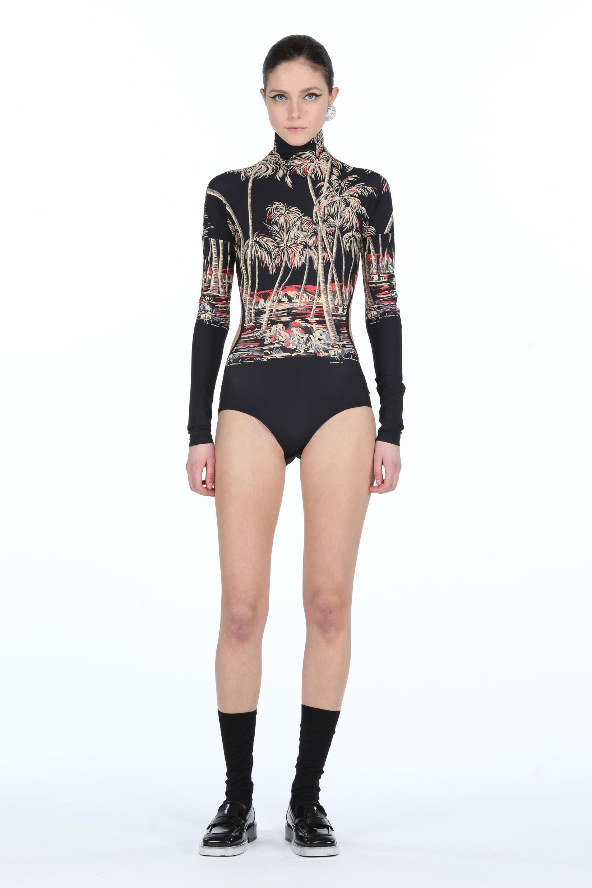 PALM TREE-PRINT BACKLESS BODYSUIT - 4
