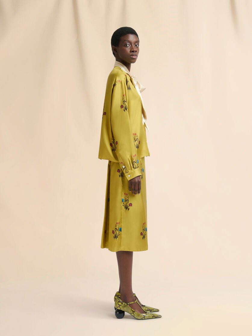 YELLOW SILK TWILL SHIRT WITH TULIP PRINT - 5
