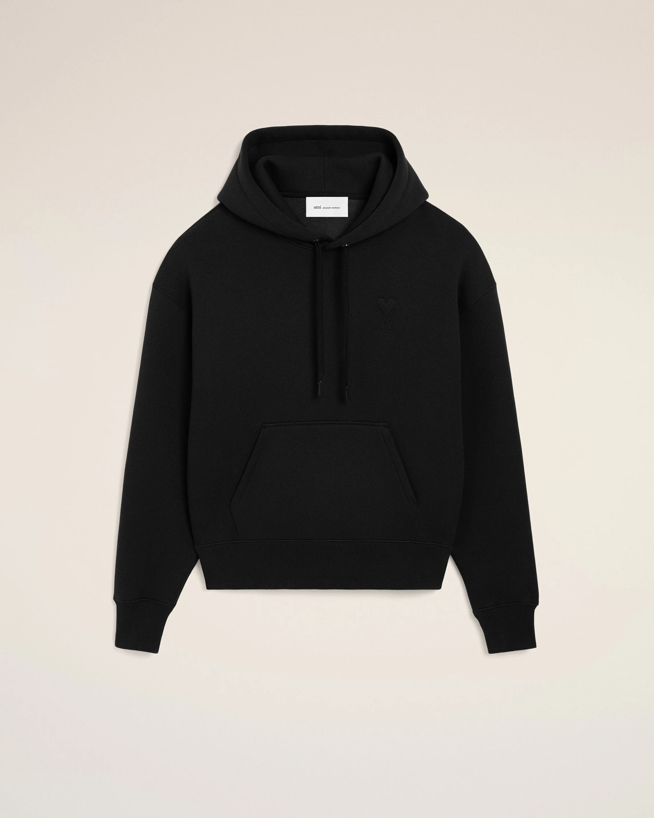 BLACK COTTON HOODIE WITH EMBOSSED AMI DE COEUR - 1