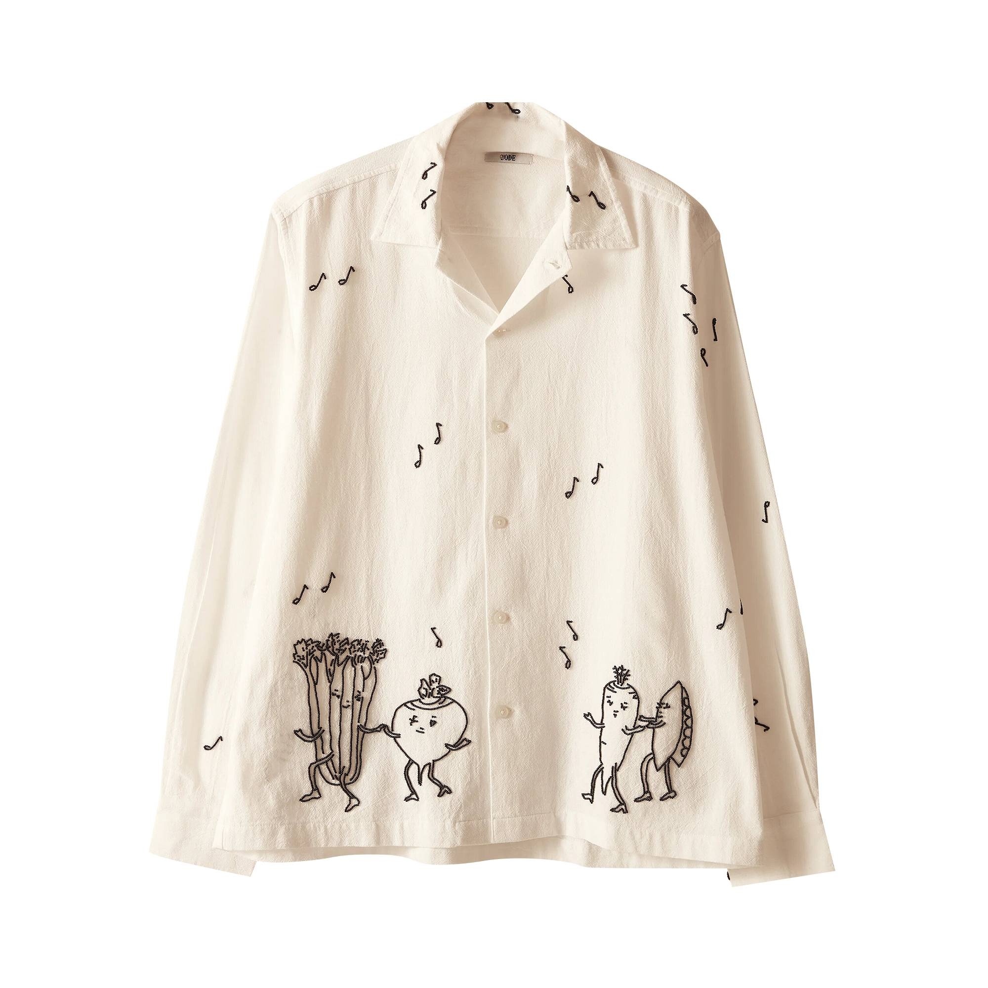 Bode Dancing Party Long-Sleeve Shirt 'White/Black' - 1