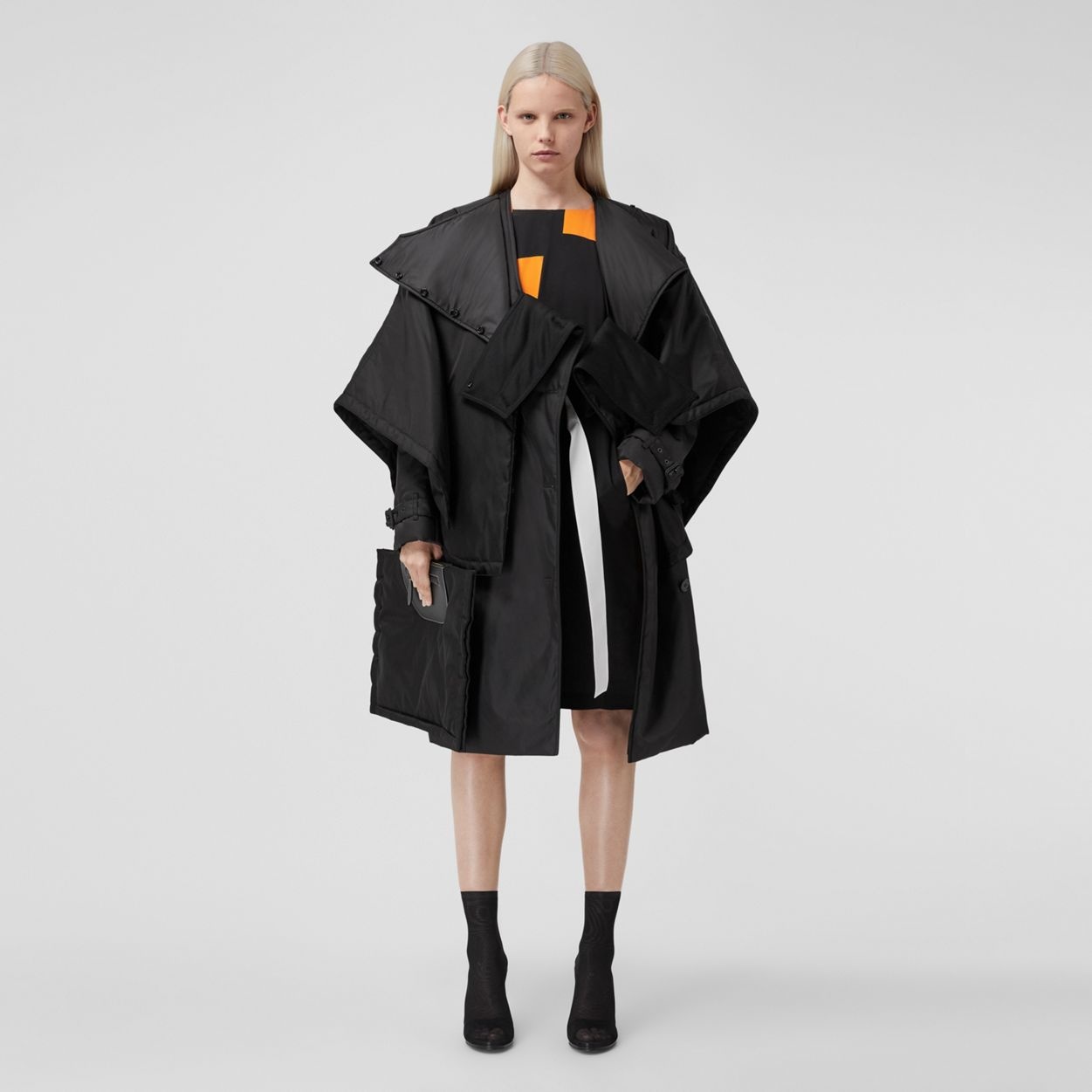 Lambskin Panel Nylon Padded Cape - 3