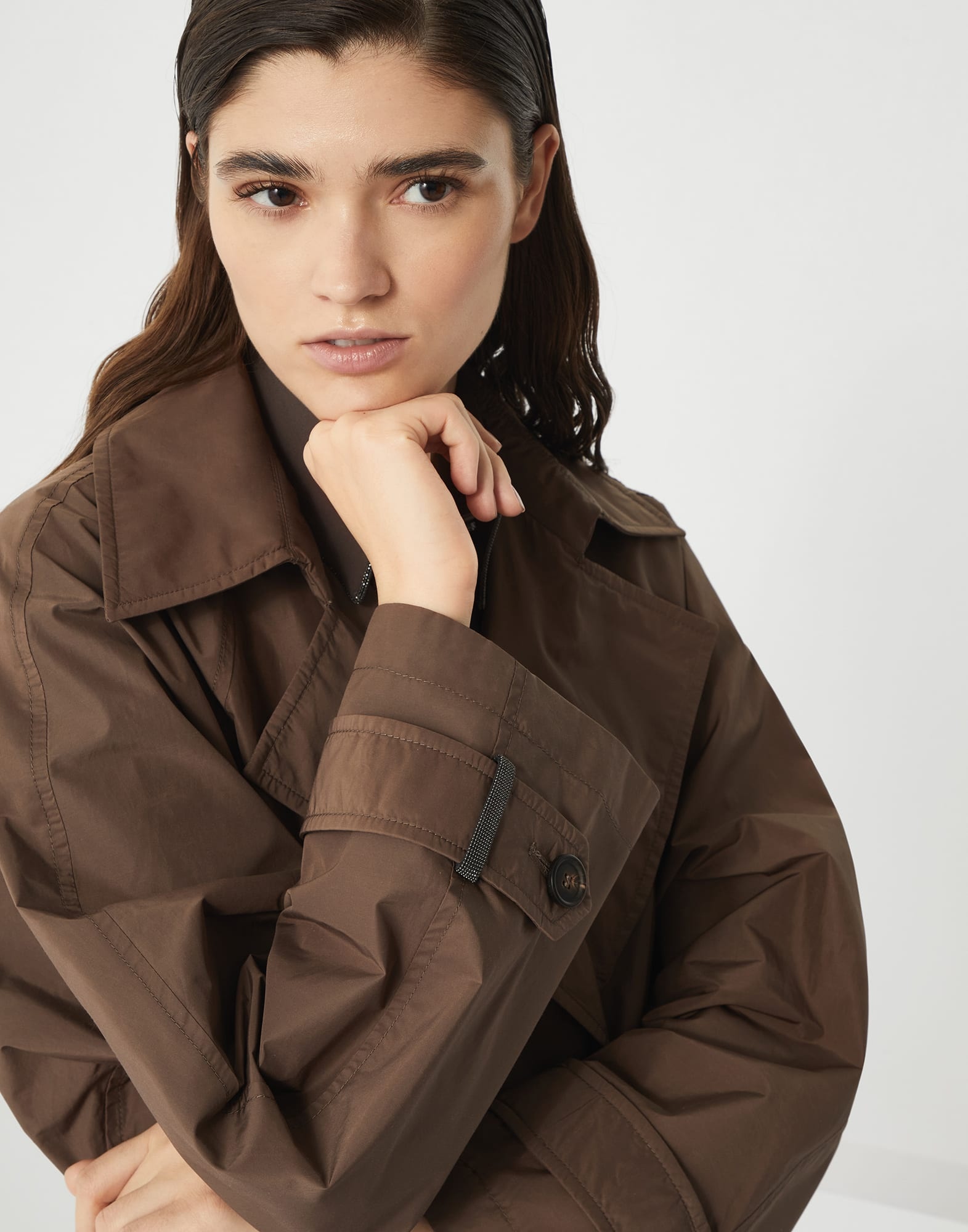 Techno cotton water-resistant taffeta trench with shiny details - 3
