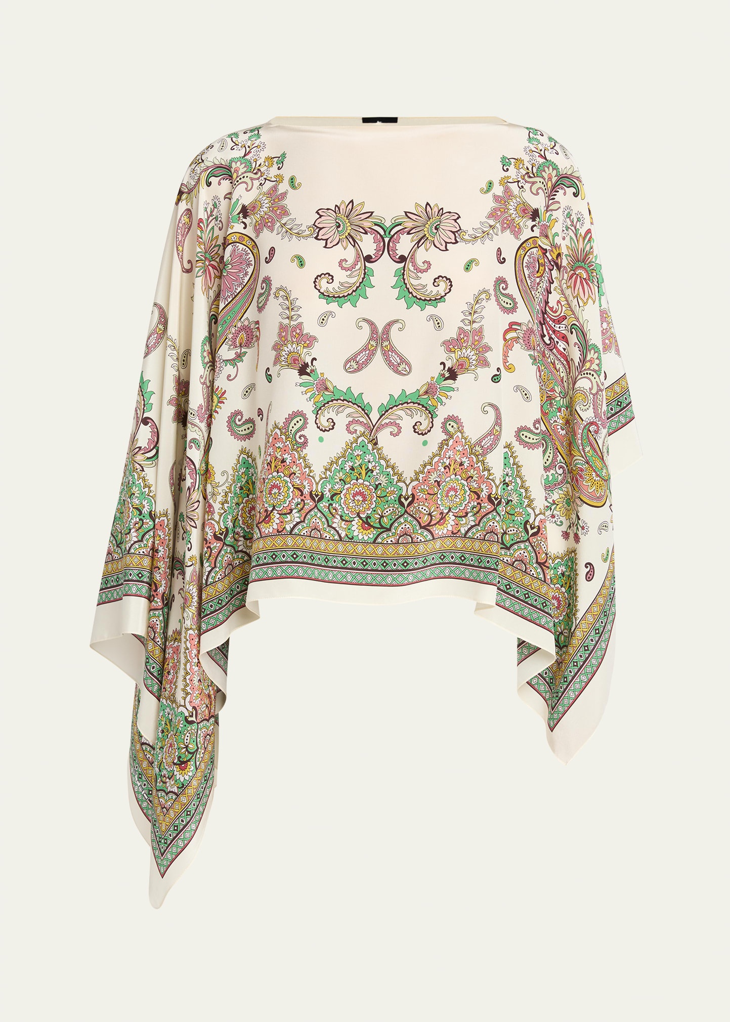 Paisley-Print Silk Asymmetric Poncho - 1