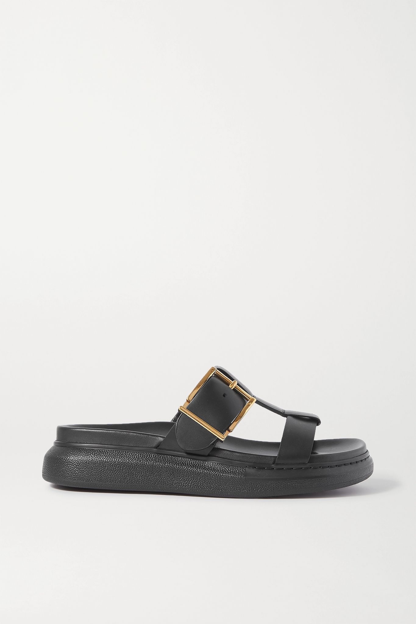 Buckled leather platform slides - 1