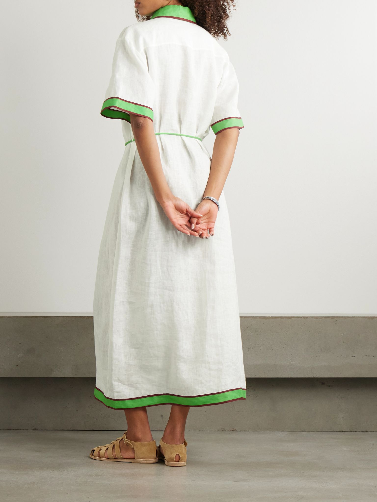 + Anouk Colantoni Play belted embroidered linen-gauze midi shirt dress Cream - 3