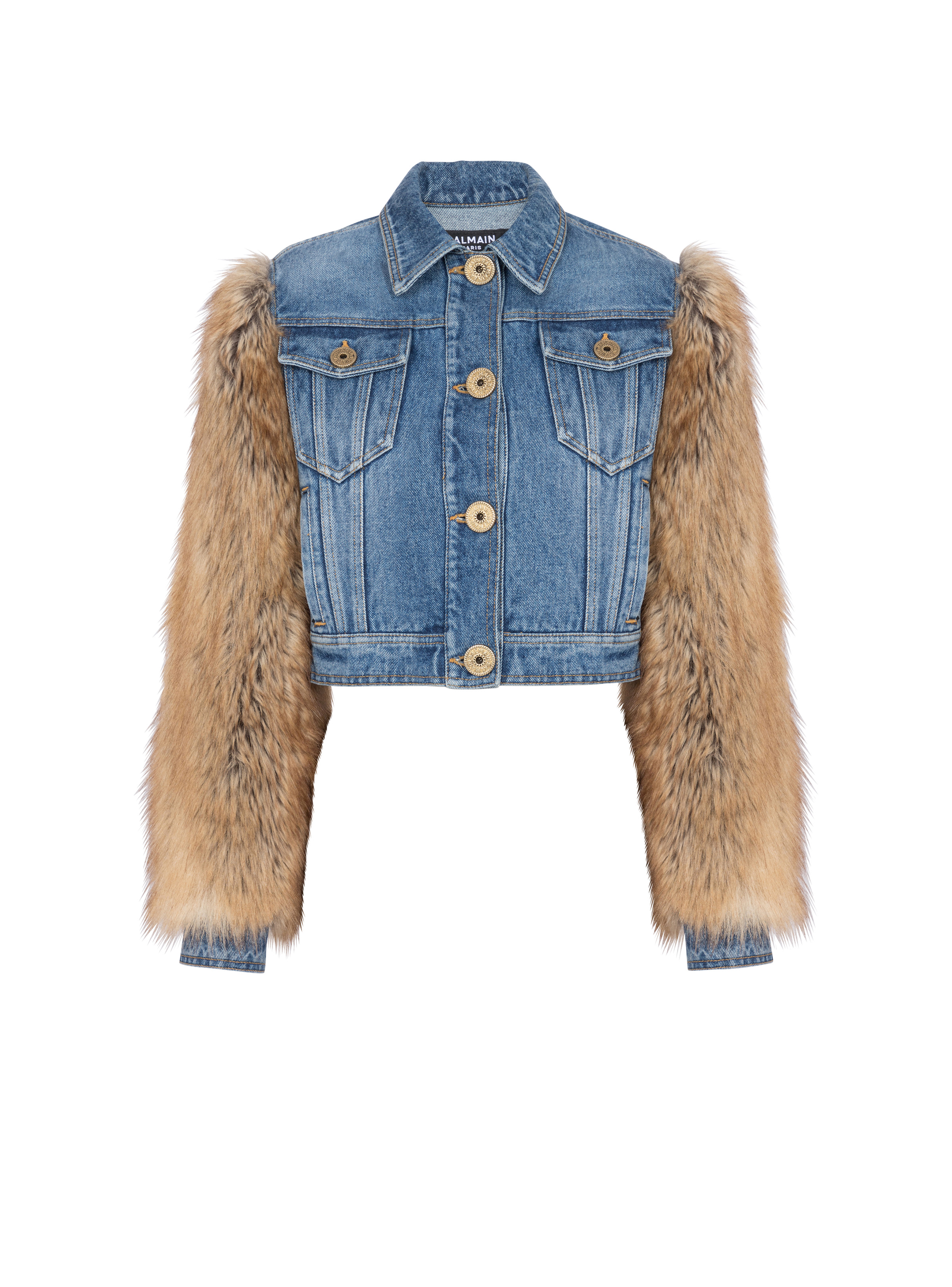 Denim and faux fur jacket - 1