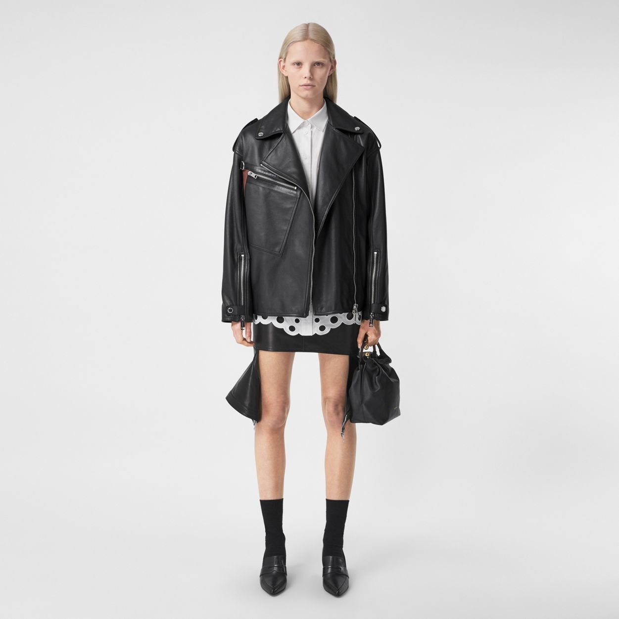 Pocket Detail Leather Biker Jacket - 2