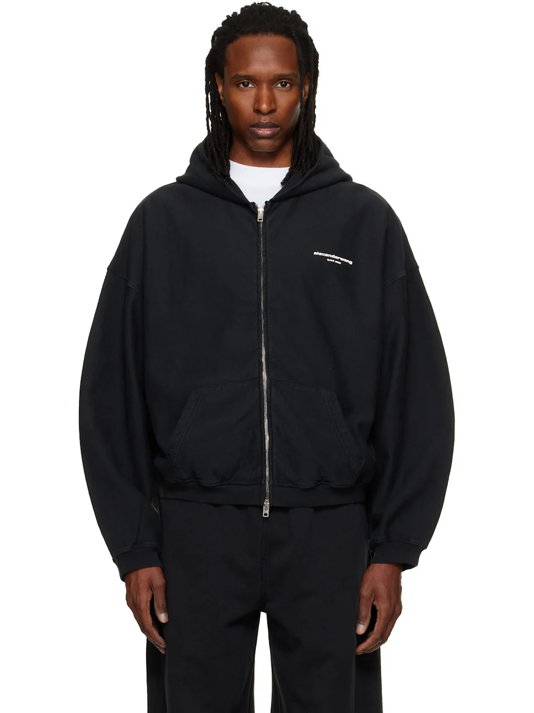 Black Logo Print Oversized Zip Up Hoodie - 1