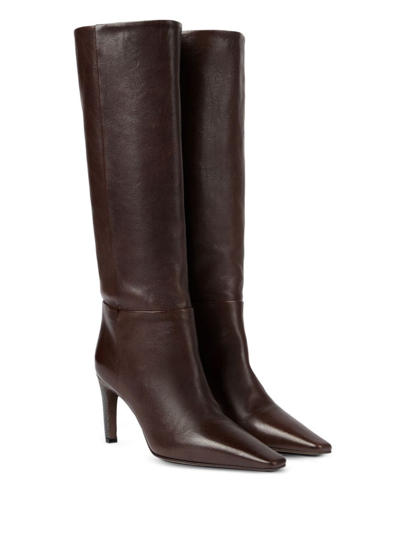 Brunello Cucinelli 80mm pointed heel leather boots outlook