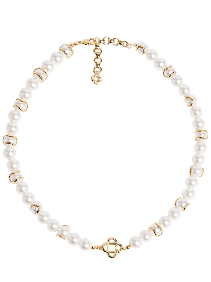 Faux pearl monogram collar necklace - 1