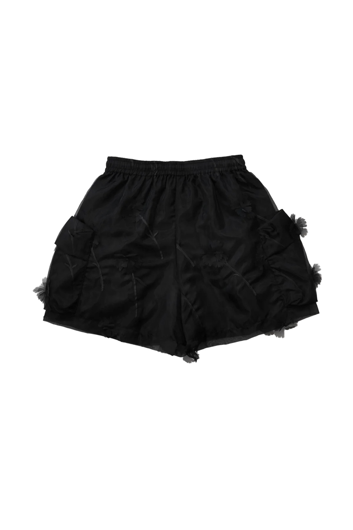 Simone Rocha Carnation Organza Layered Flap Cargo Shorts Black - 2