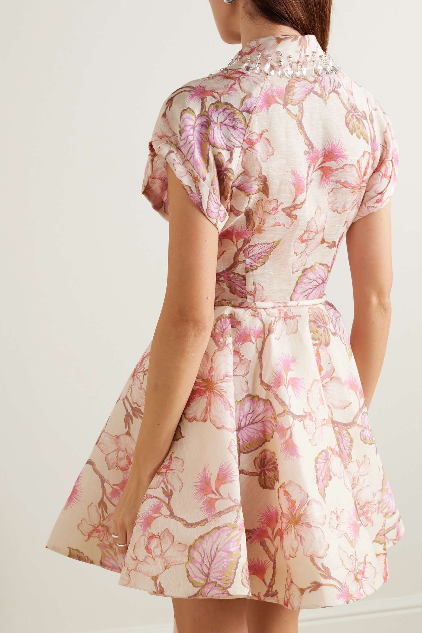Matchmaker embellished floral-print linen and silk-blend mini dress - 3