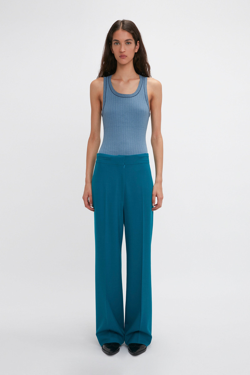 Victoria Beckham Waistband Detail Straight Leg Trouser In Petroleum outlook