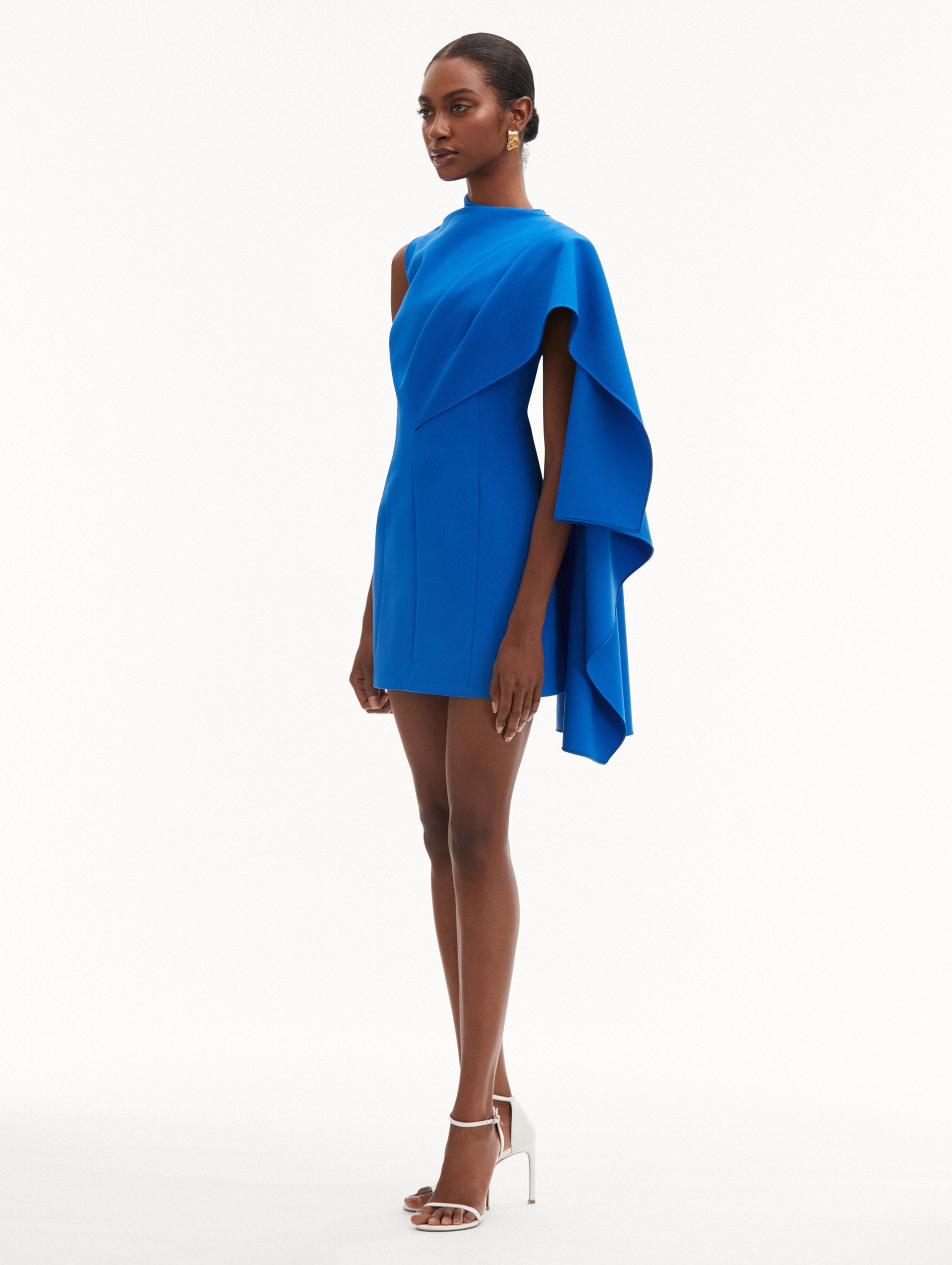 ONE SHOULDER CAPE DRESS - 4
