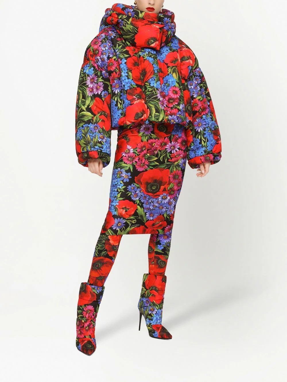 short floral-print down jacket - 3