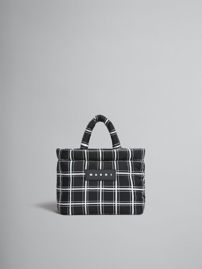 BLACK CHECKED PUFF MINI TOTE BAG 1