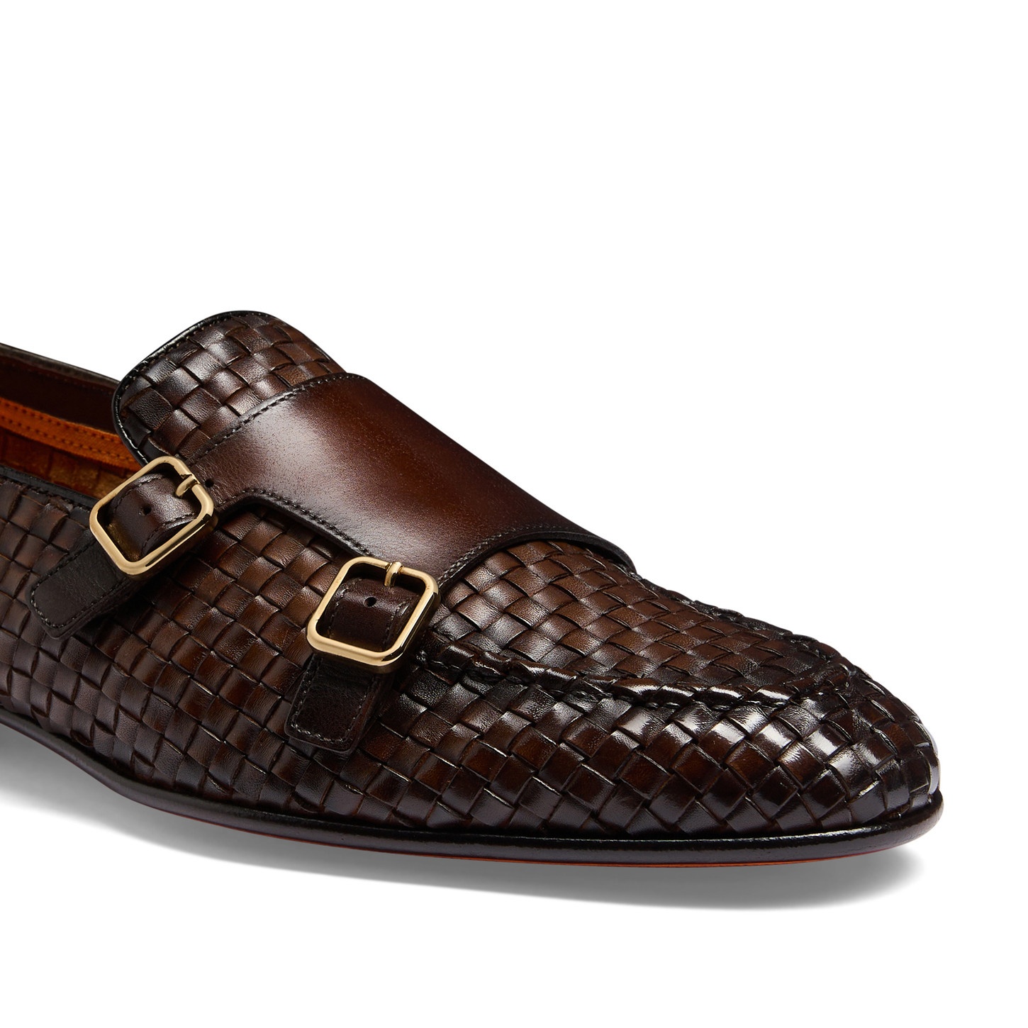 Men's dark brown woven leather double-buckle loafer - 6