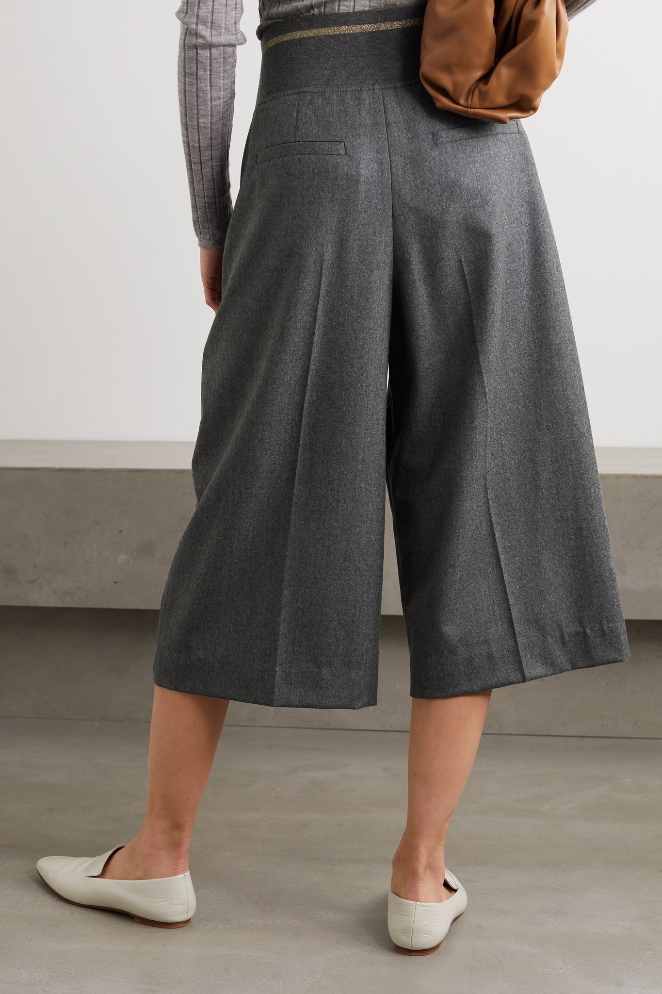 Pleated wool-flannel culottes - 3