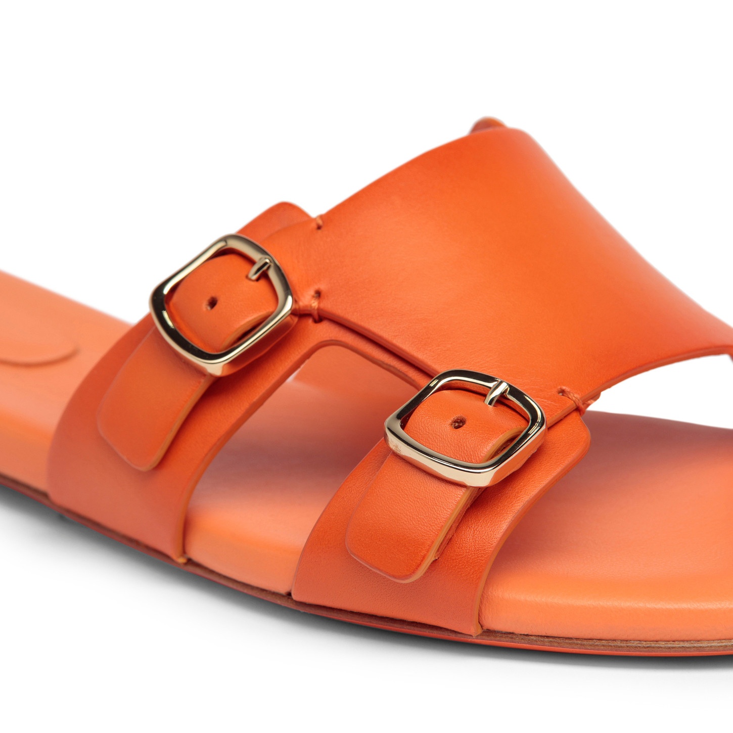 Women's orange leather double-buckle slide sandal - 6