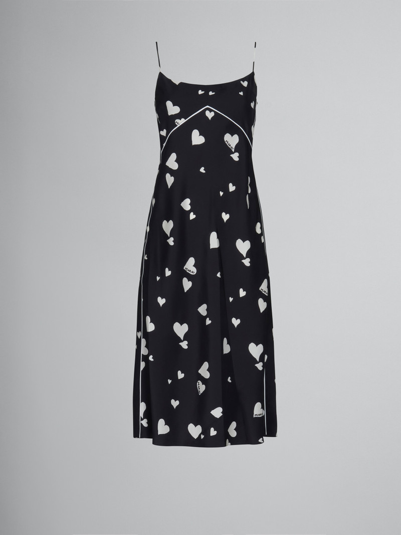 BLACK SILK SLIP DRESS WITH BUNCH OF HEARTS PRINT - 1