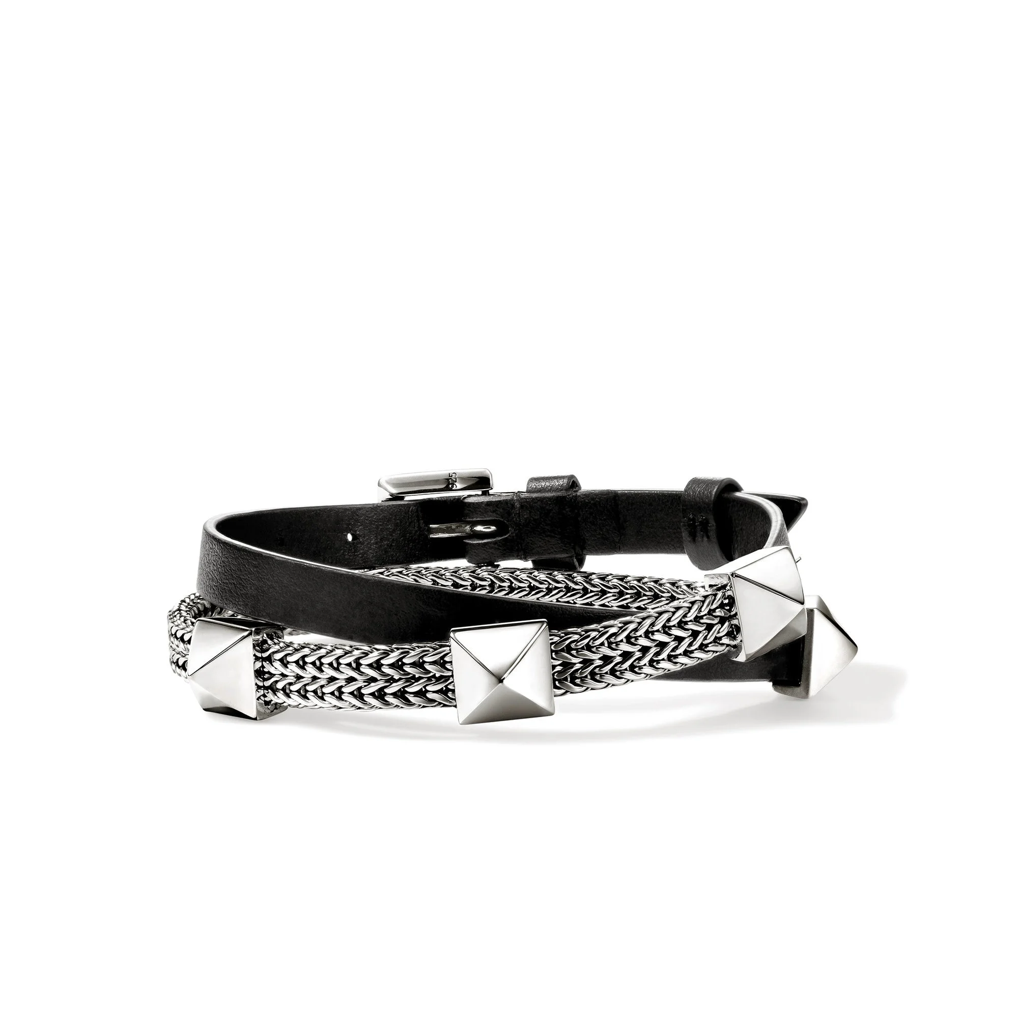 Icon Stud Wrap Bracelet, Sterling Silver, Leather, 6MM - 1
