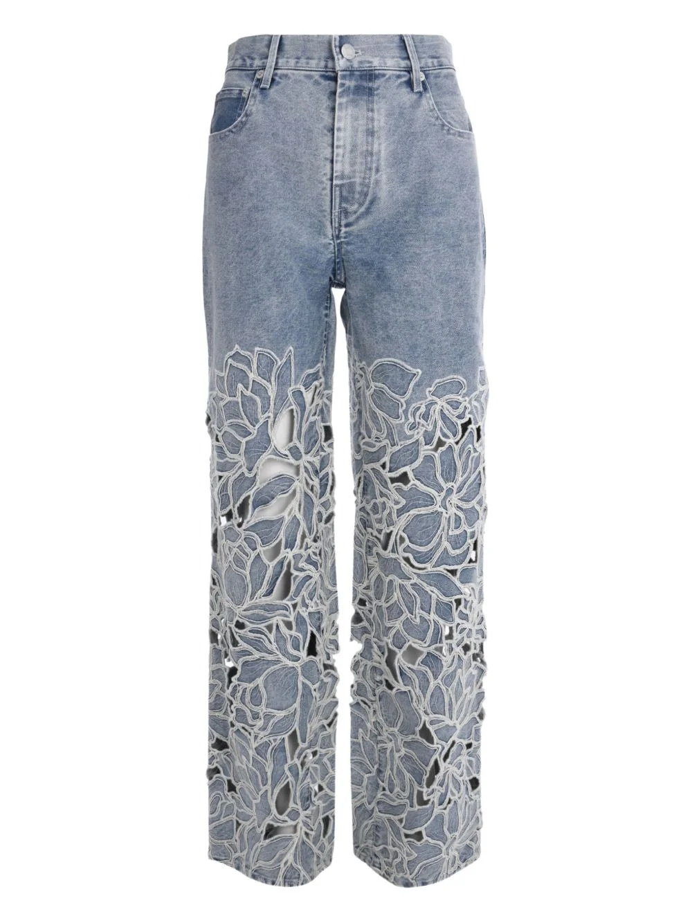 Betty straight-leg floral-laser-cut jeans - 1