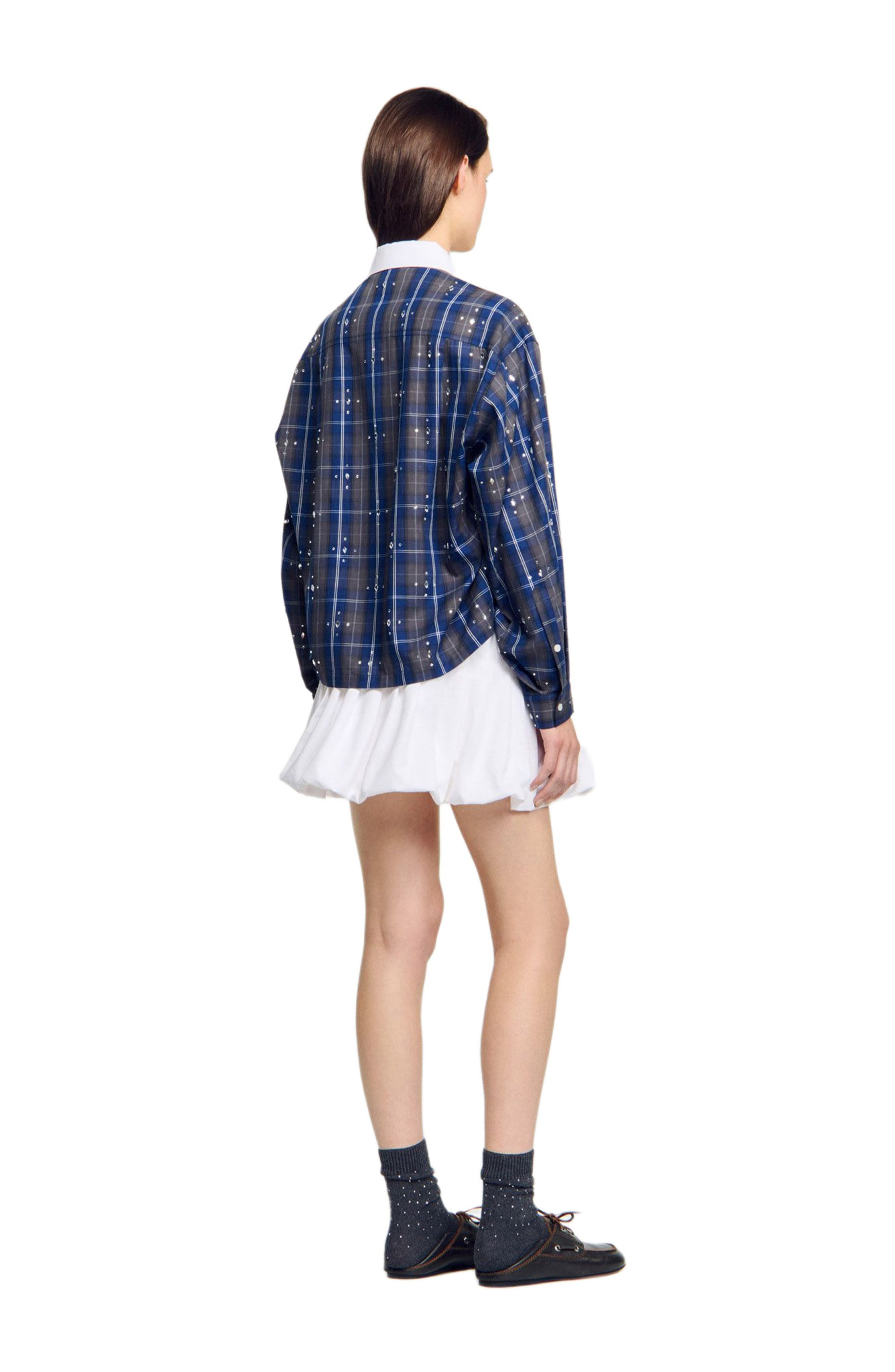 SANDRO Rhinestone checkered collar shirt in Blue at Nordstrom - 2