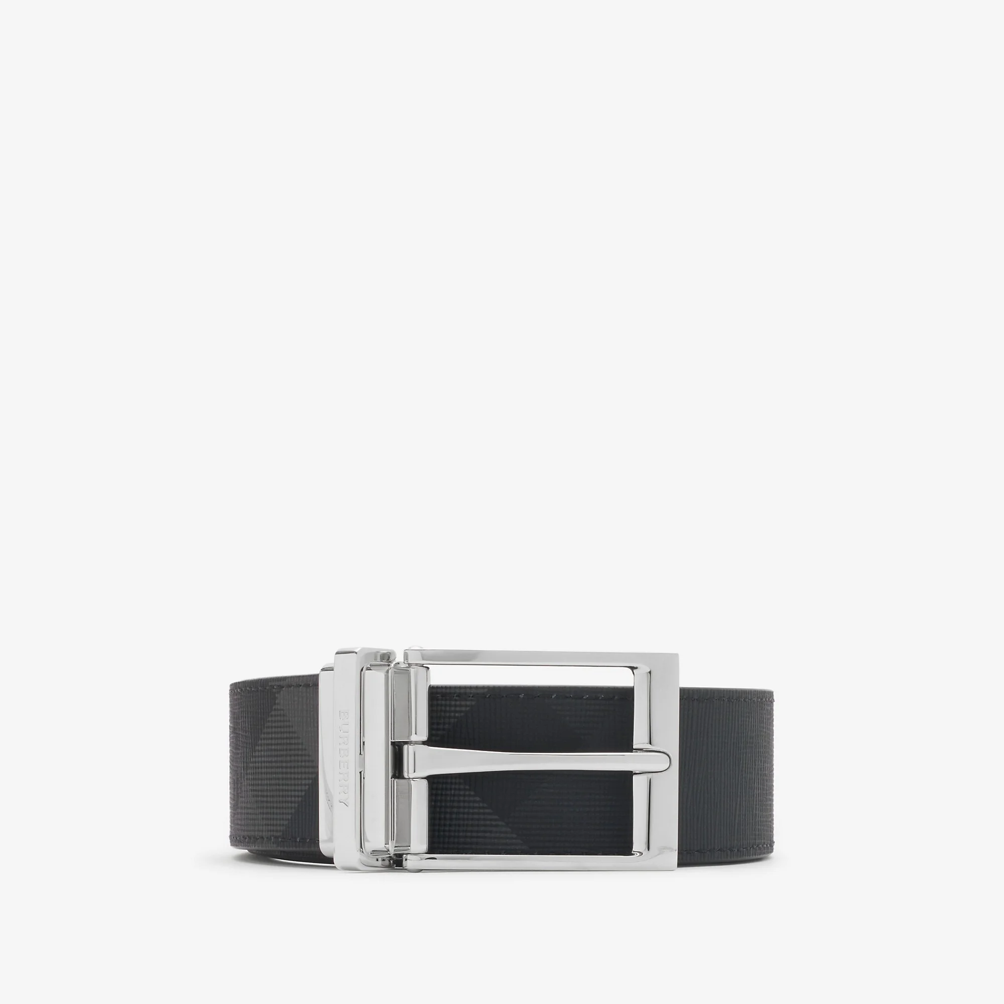 Reversible Charcoal Check and Leather Belt - 1