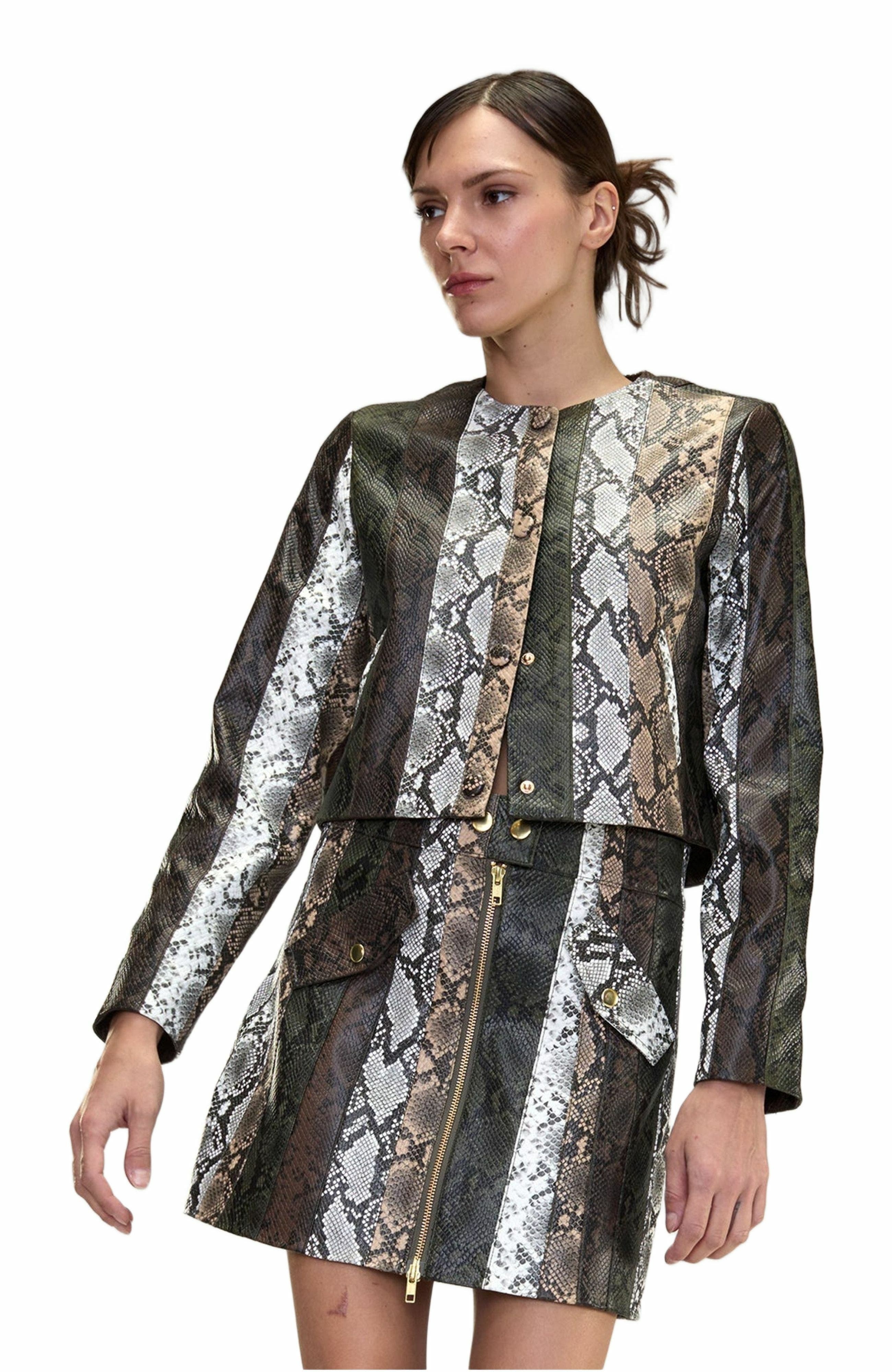 Cynthia Rowley Snake-Embossed Vegan Leather Cropped Jacket in Multi at Nordstrom - 3