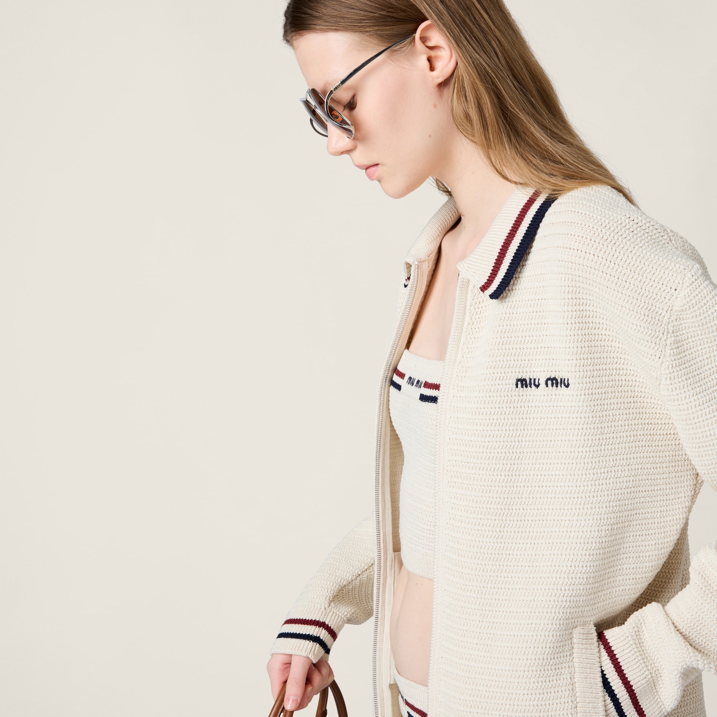 Cotton knit zipper cardigan - 6