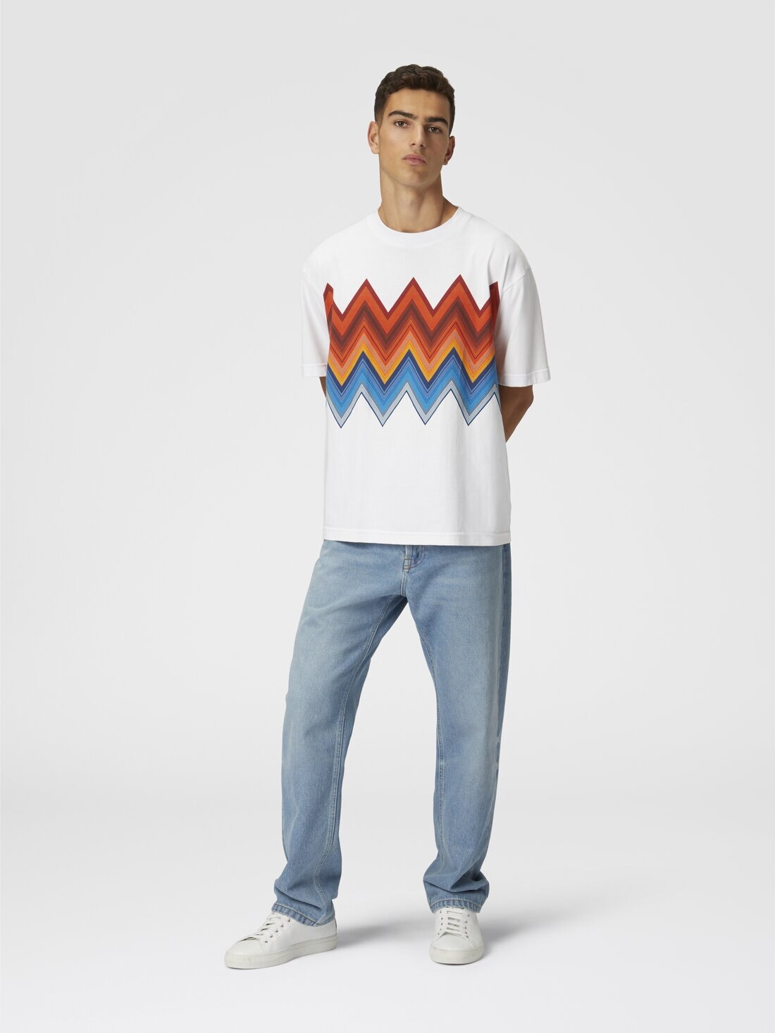 Cotton crewneck T-shirt with macro zigzag print - 2