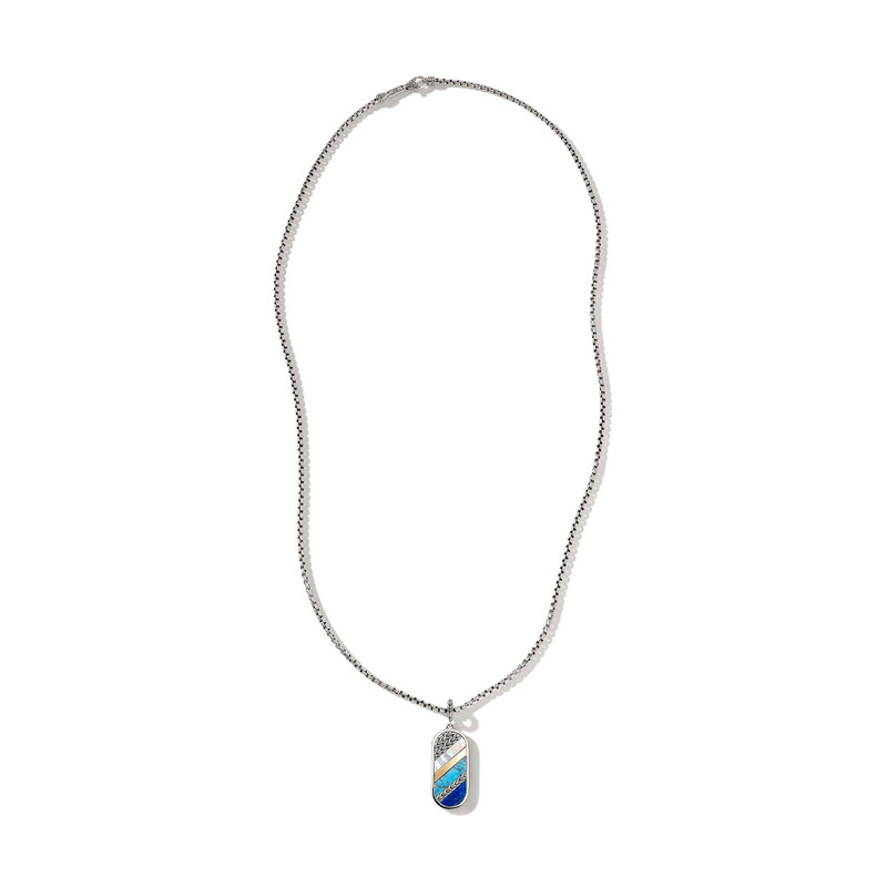 Carved Tag Necklace, Silver, Gold, Gemstones 1