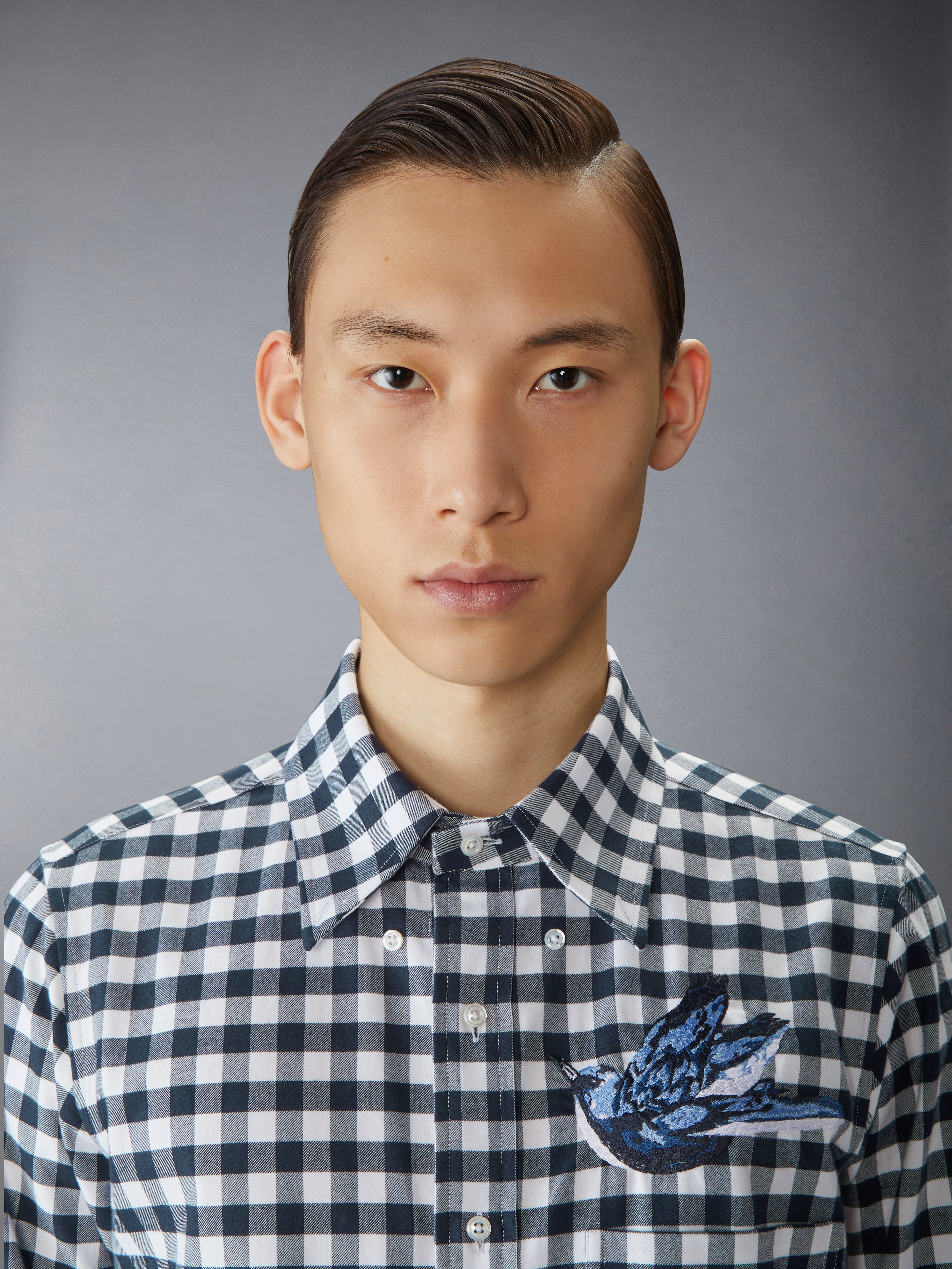 GINGHAM CHECK FLANNEL SATIN STITCH BIRDS SHIRT - 6
