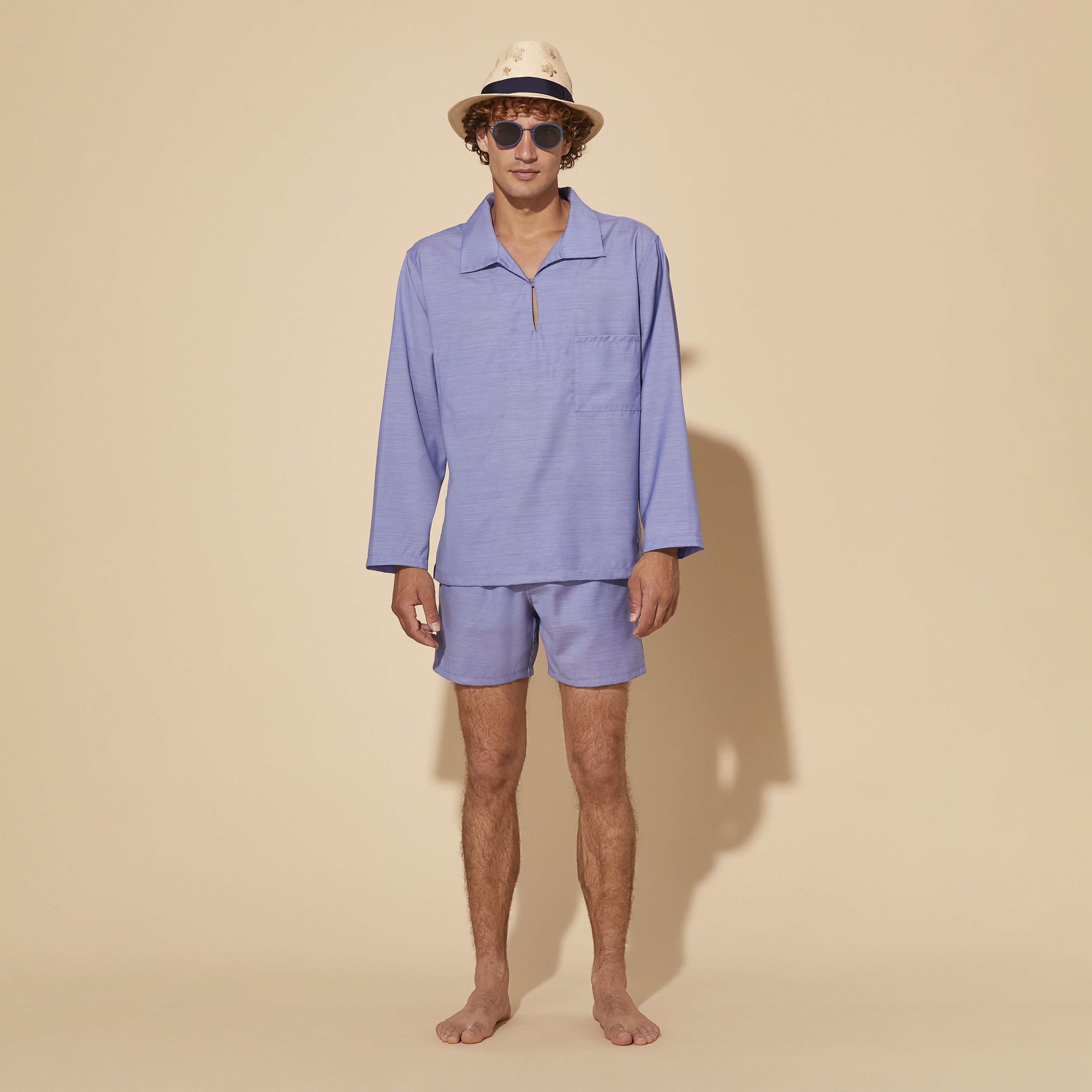 Men Wool Collared Pullover Shirt Solid - 5