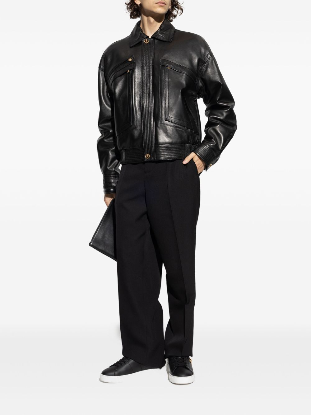 flap-pocket leather jacket - 2