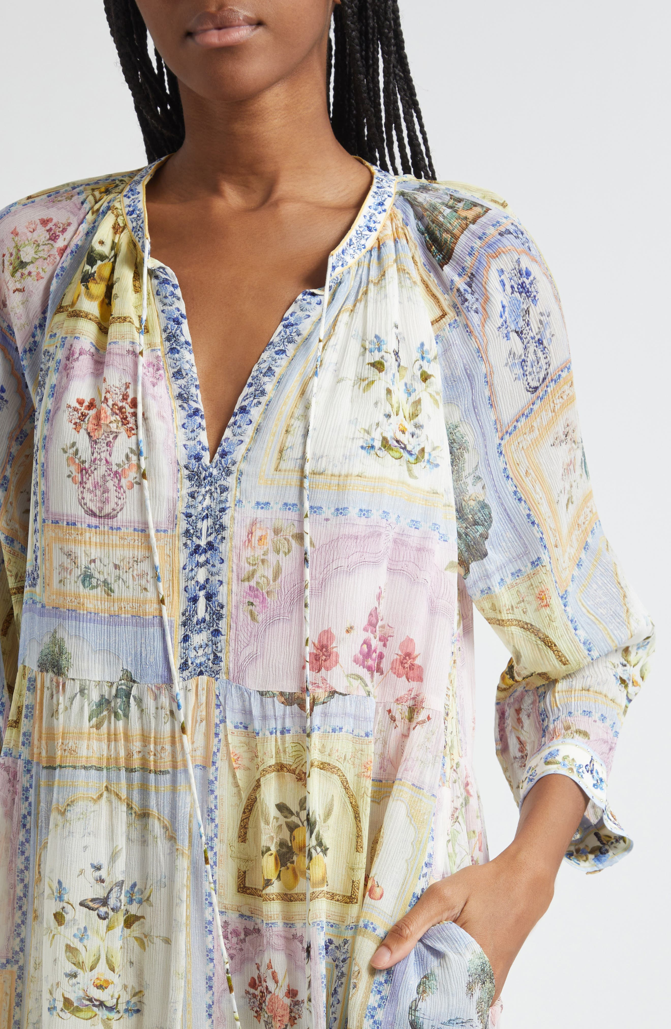 Camilla Gathered Panel Silk Minidress in Botanical Ballads at Nordstrom - 4