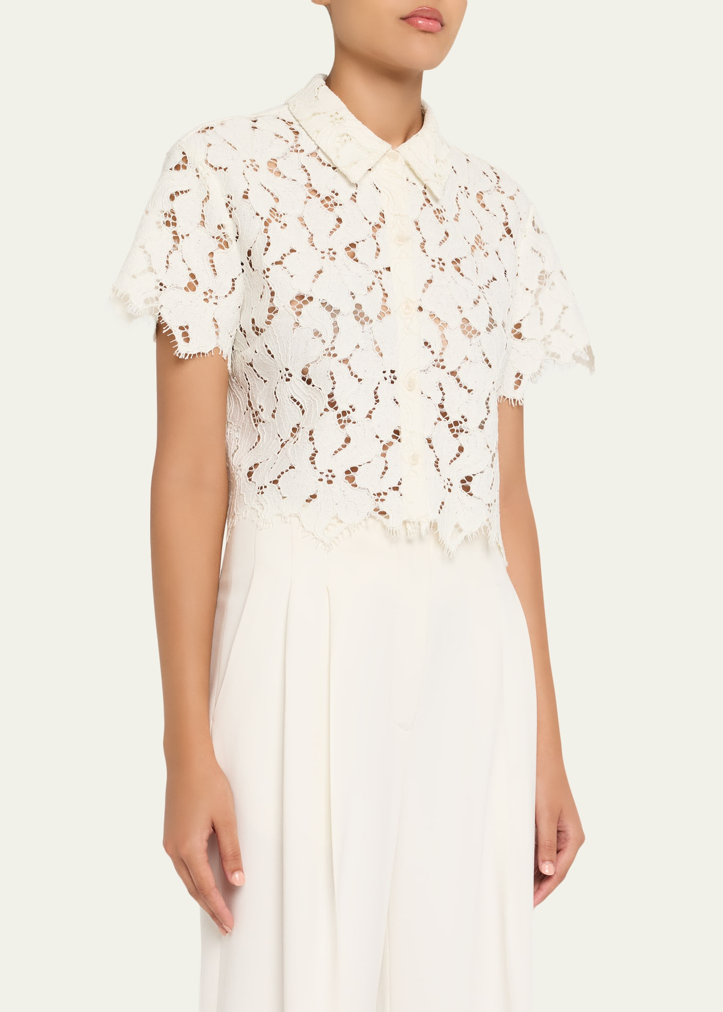 Marjorie Short-Sleeve Lace Camp Shirt - 4