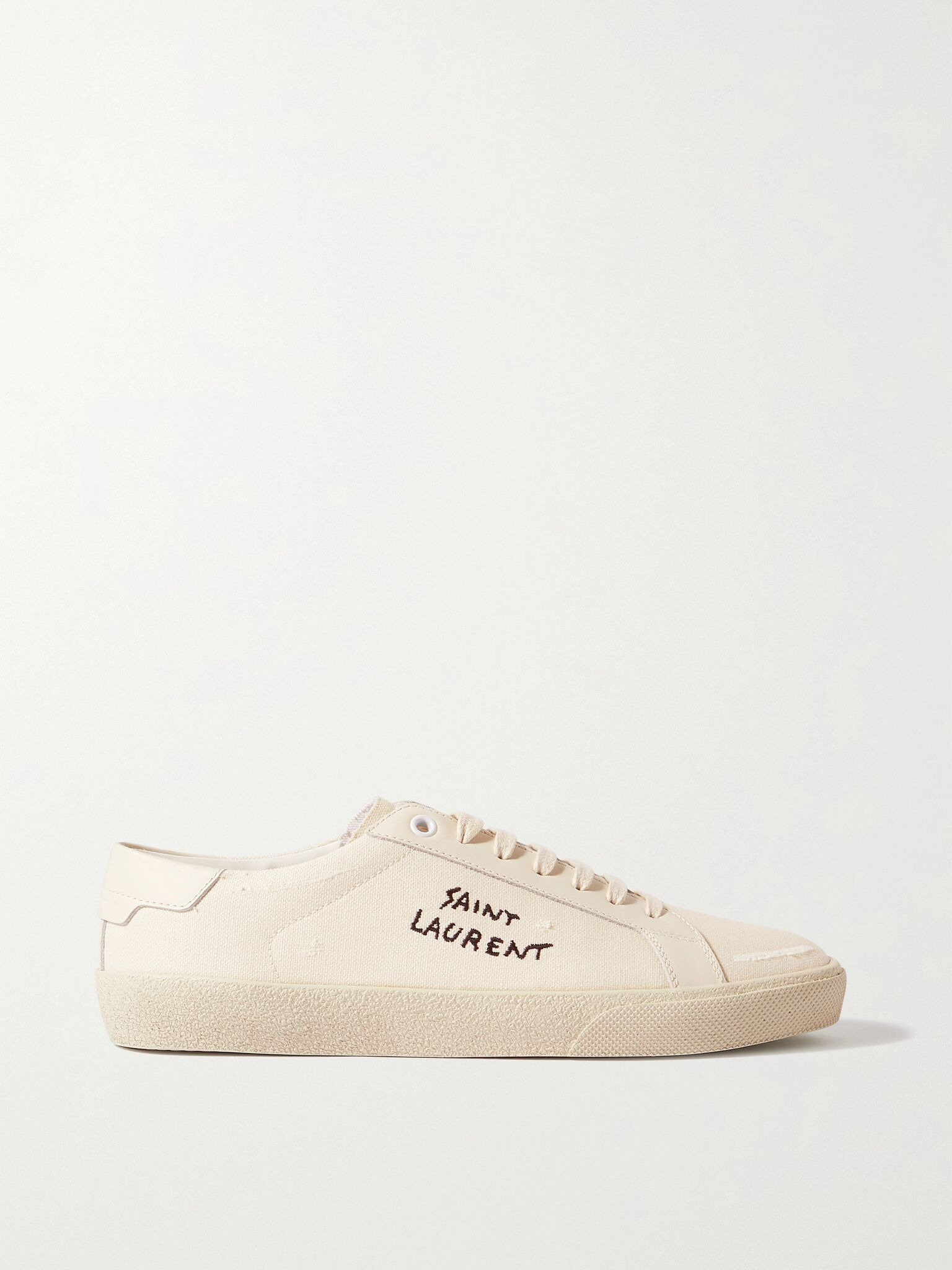 Court Classic SL/06 distressed logo-embroidered canvas and leather sneakers White - 1