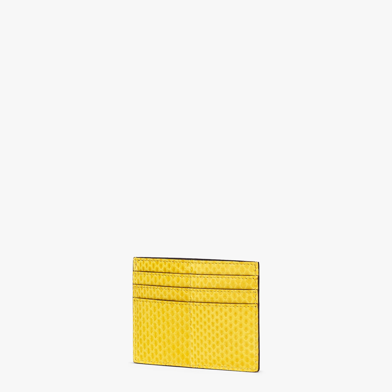 Card holder with six slots and flat central pocket. Made of yellow ayres snakeskin. Black varnished  - 2