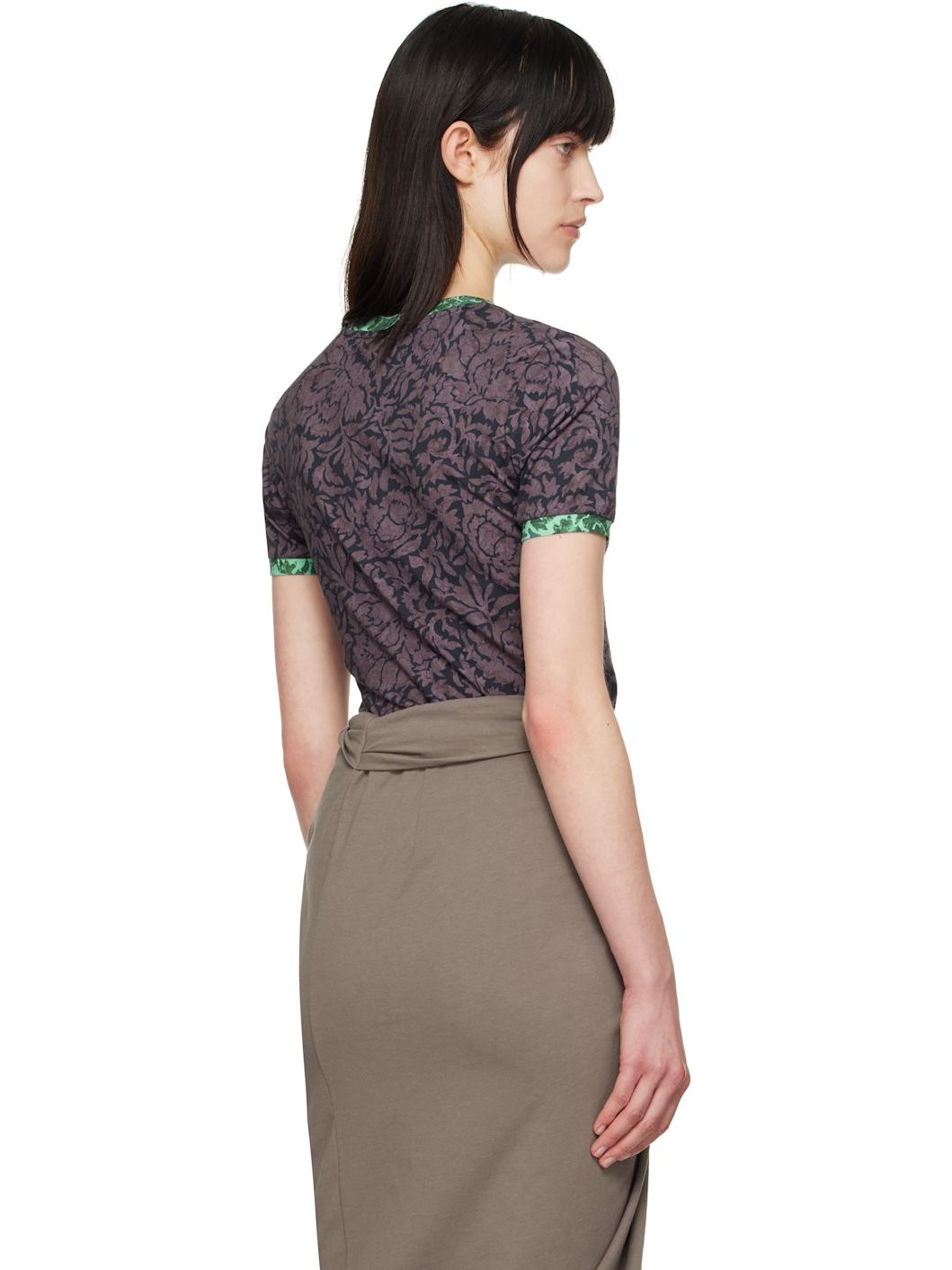 Purple & Green Printed Contrast T-shirt - 3