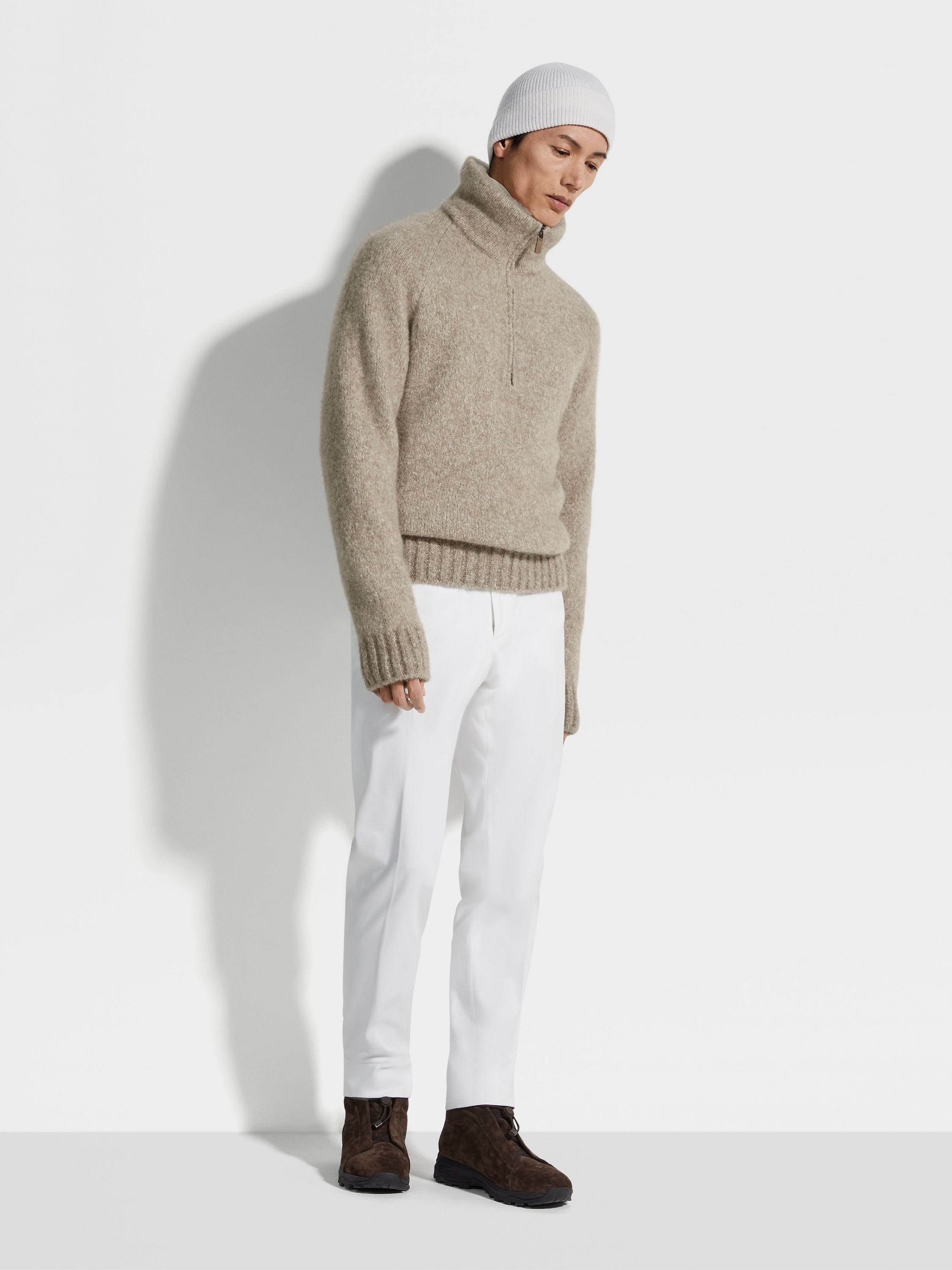 LIGHT TAUPE MÉLANGE CASHMERE BLEND POLO SHIRT - 3