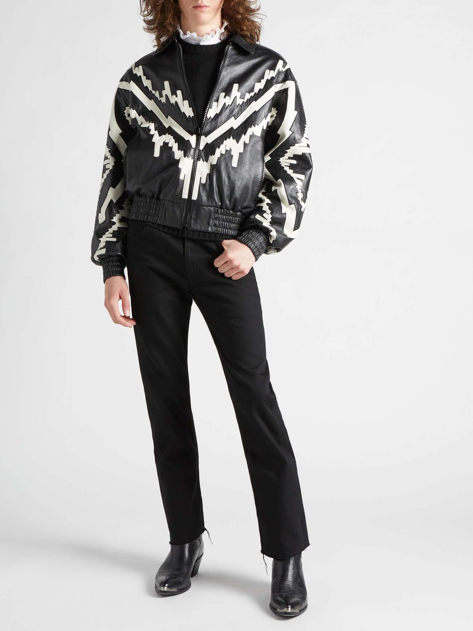 Appliquéd Leather Blouson Jacket - 2