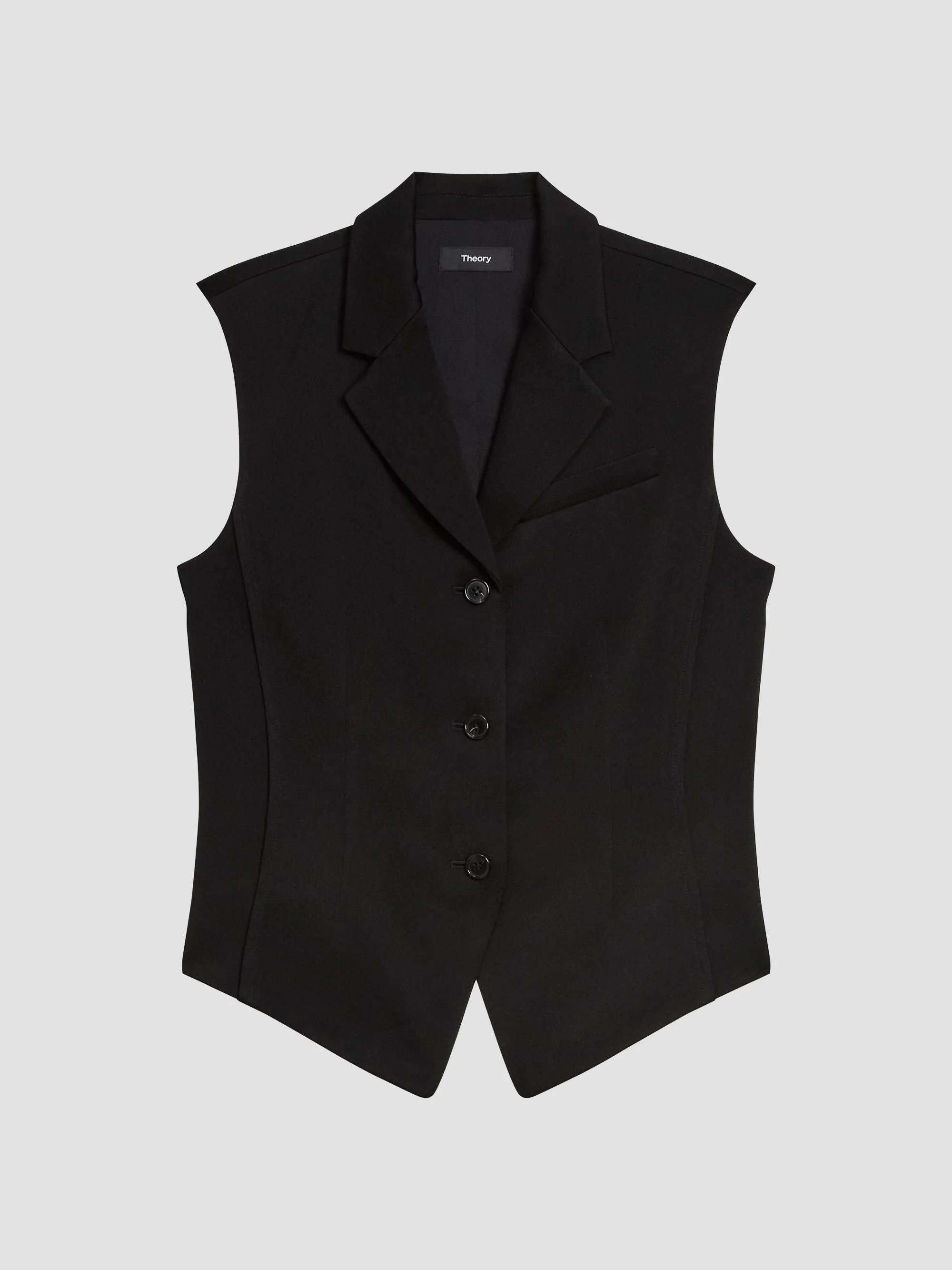 Women's Notch Lapel Cinched Satin Vest - Black - 1