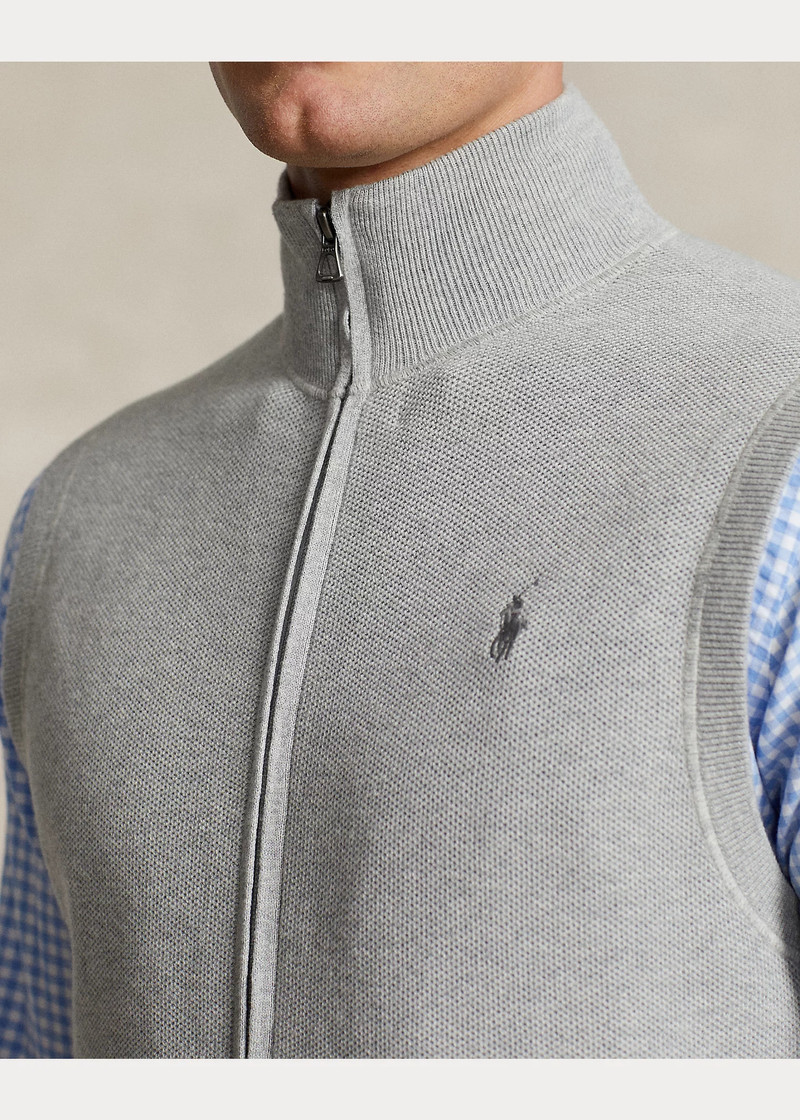 Mesh-Knit Cotton Full-Zip Sweater Vest 5