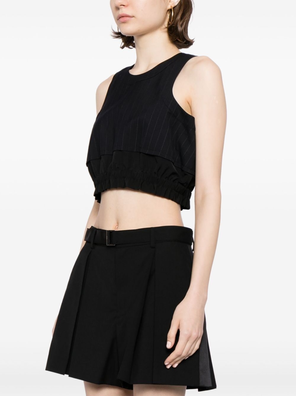 pinstripe-pattern sleeveless crop top - 3