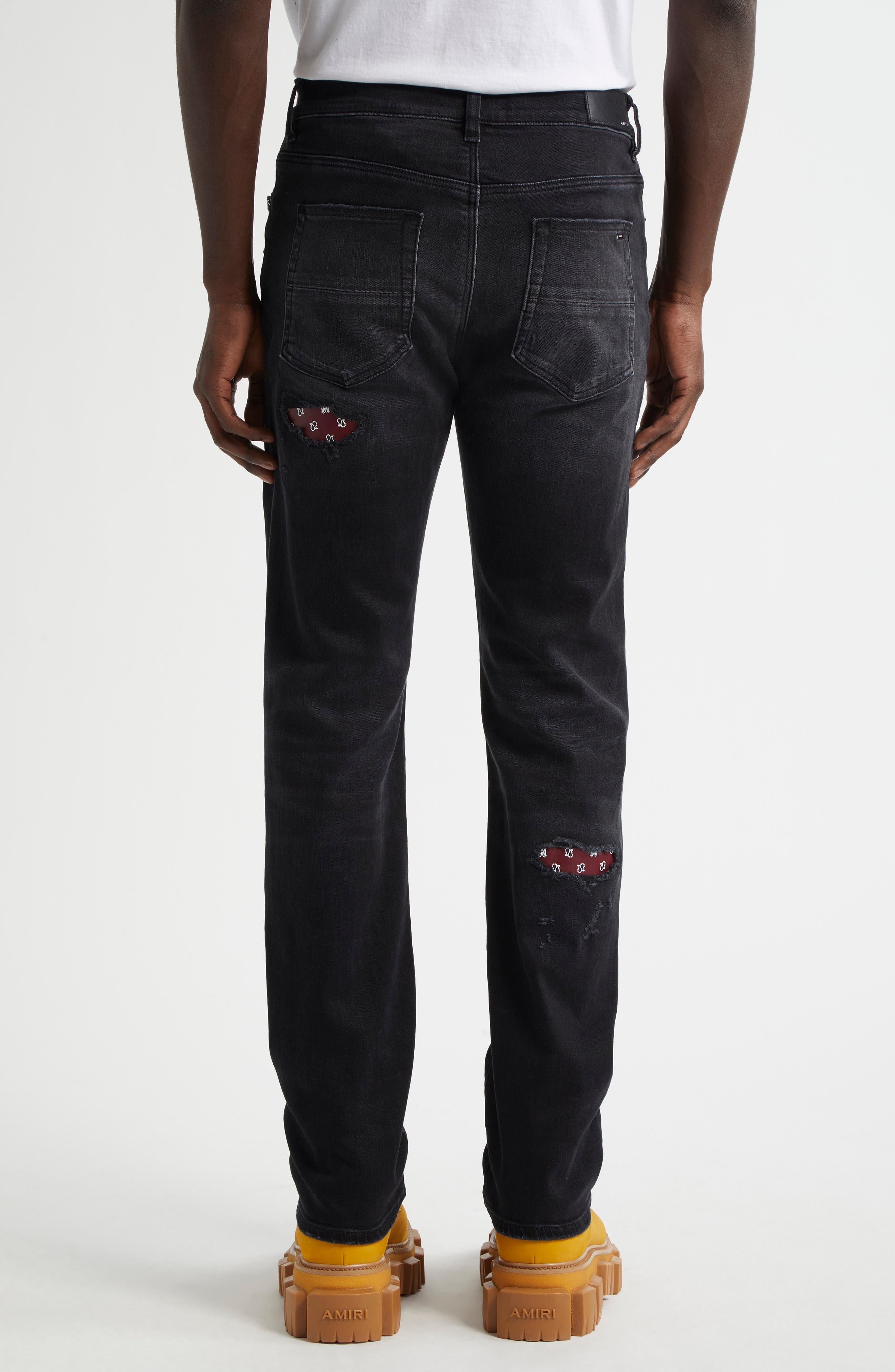 AMIRI Bandana Repaired Slim Fit Jeans in Vintage Black at Nordstrom - 3