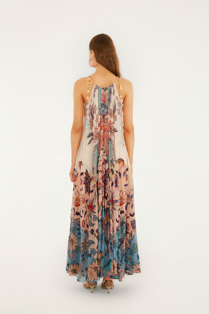 Multicolor Boho Floral Delhi Pleated Maxi Dress 3