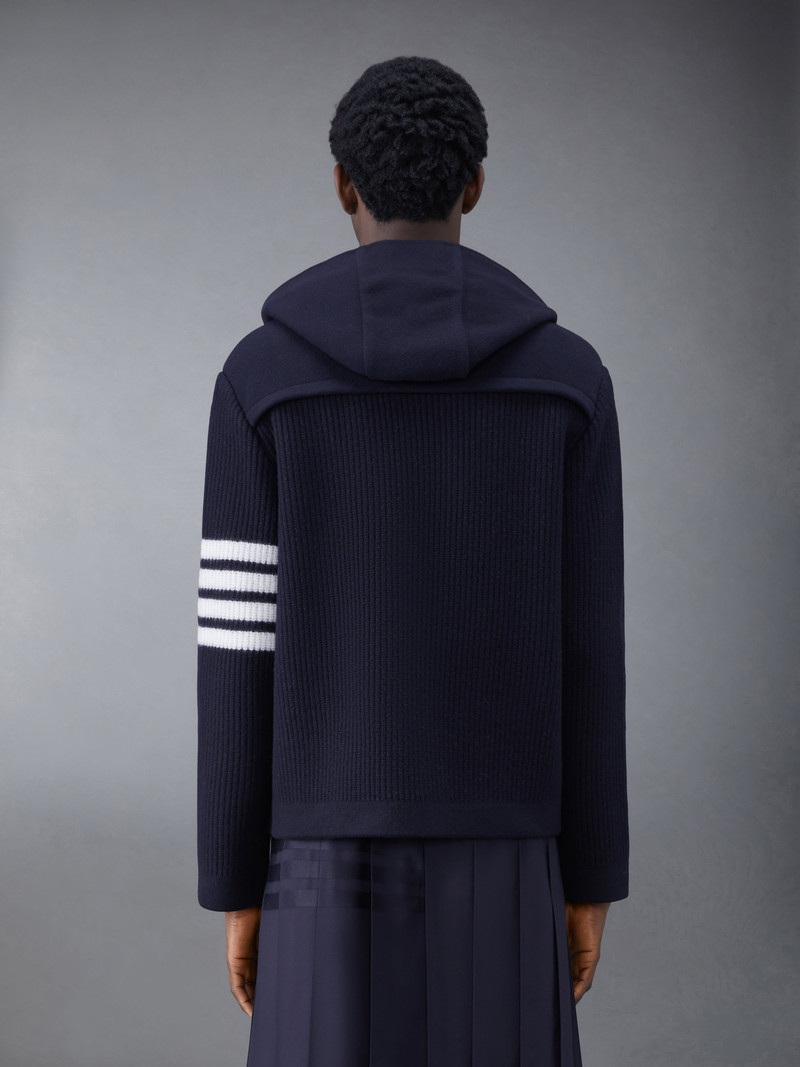 Thom Browne Boiled Wool Half Cardigan Stitch Hooded 4-Bar Duffle Jacket outlook