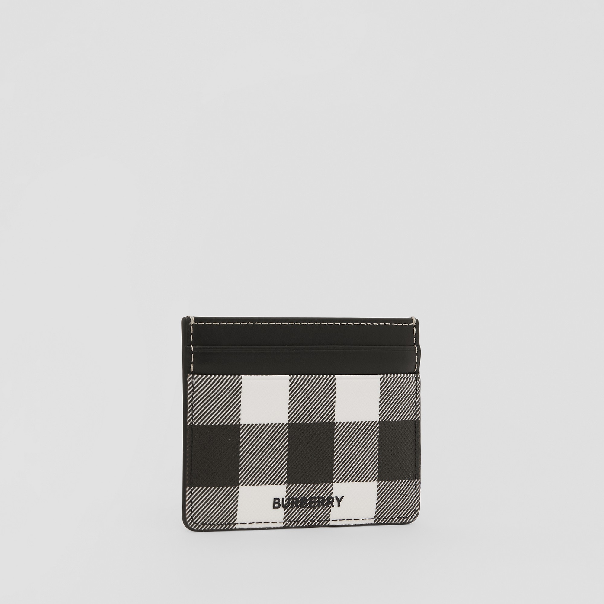 Exaggerated Check and Leather Card Case - 5