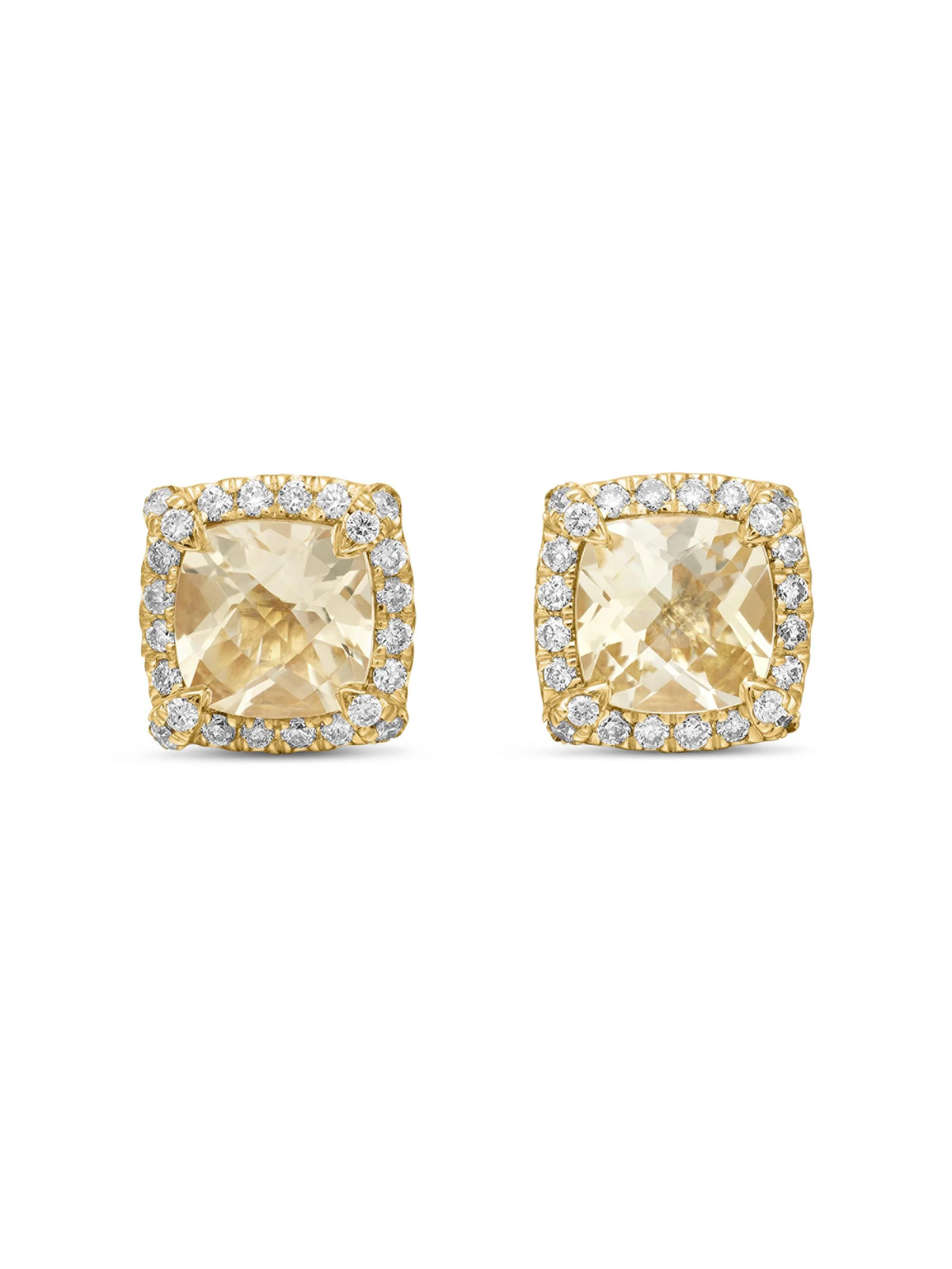 Women's Petite Chatelaine Pavé Bezel Stud Earrings in 18K Yellow Gold - Champagne Citrine - 1